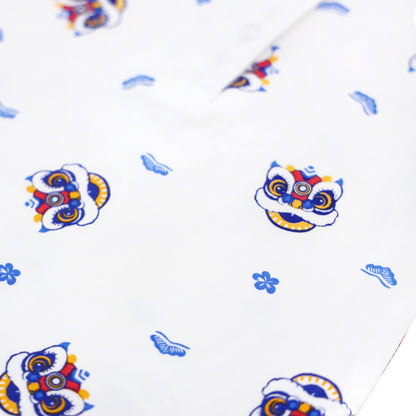 Lion Dance Series - Baby Boy Jersey Romper in White by Le Petit Society — image 5