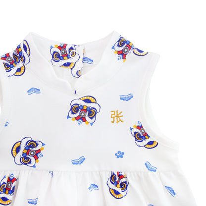 Lion Dance Series - Baby Girl Jersey Cheongsam in White by Le Petit Society — image 5