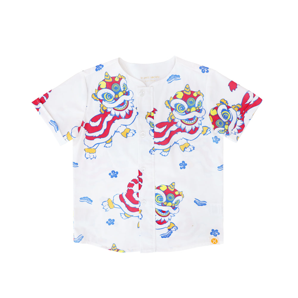 Lion Dance Series - Boys Shirt in White Lion Print by Le Petit Society — image 4