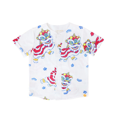 Lion Dance Series - Boys Shirt in White Lion Print by Le Petit Society — image 4