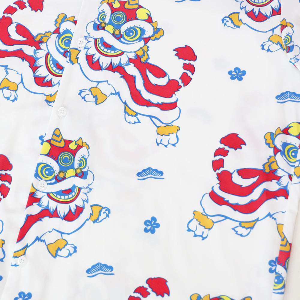 Lion Dance Series - Boys Shirt in White Lion Print by Le Petit Society — image 5