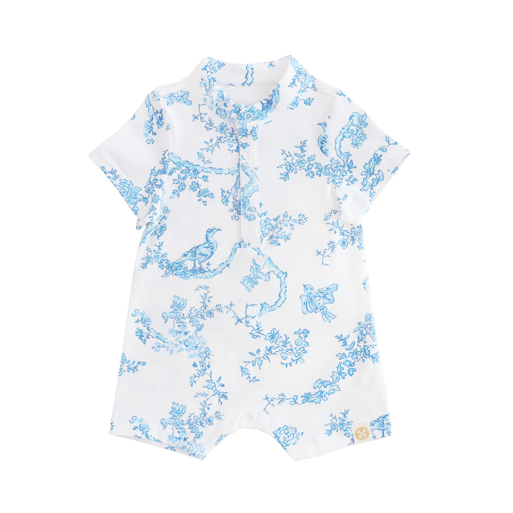 Heritage Series - Baby Boy Jersey Romper in Floral Porcelain Print by Le Petit Society — image 6