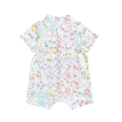 Chinese Motif Series - Baby Boy Jersey Romper in Pastel Rainbow Motif by Le Petit Society — image 7