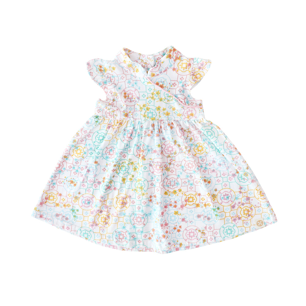 Chinese Motif Series - Baby Girl Jersey Cheongsam in Pastel Rainbow Motif by Le Petit Society — image 4
