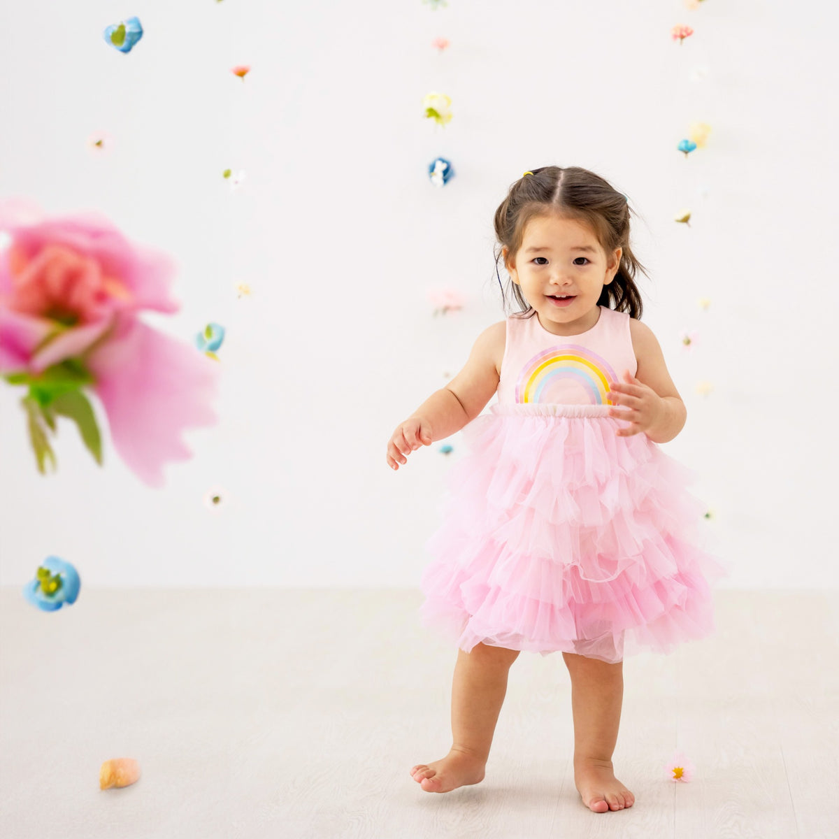 Party Series - Rainbow Tiered Dress in Pink by Le Petit Society — image 6