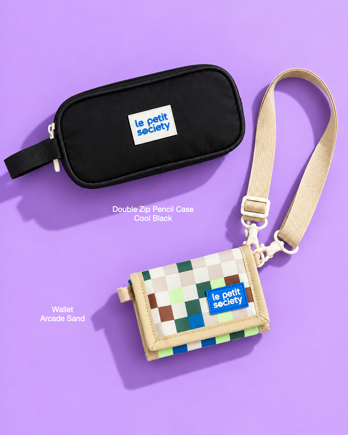 Petit Pair bundle: Double Zip Pencil Case in Cool Black and Wallet in Arcade Sand