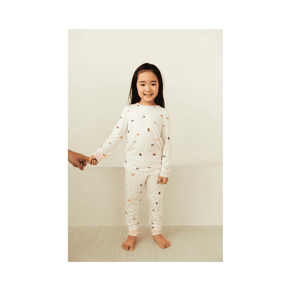 Kids Long Pyjamas Set in Kopitiam Blush by Selenight Co