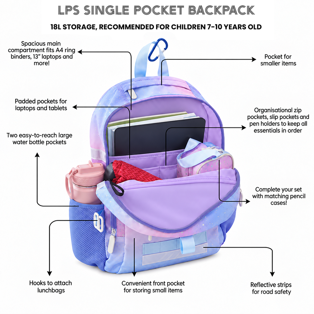 LPS Single Pocket Backpack - Metallic Galaxy (7-10Y)
