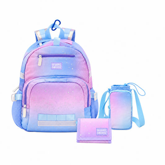 Essential School Bundle - Metallic Galaxy Single Pocket Backpack, Bottle Bag & Wallet (7-10Y)