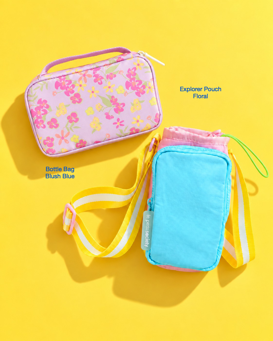 Petit Pair bundle: Explorer Pouch in Floral and Bottle Bag in Blush Blue
