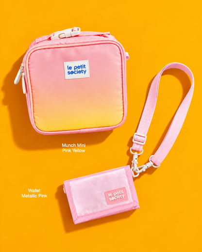 Petit Pair bundle: Munch Mini in Pink Yellow and Wallet in Metallic Pink