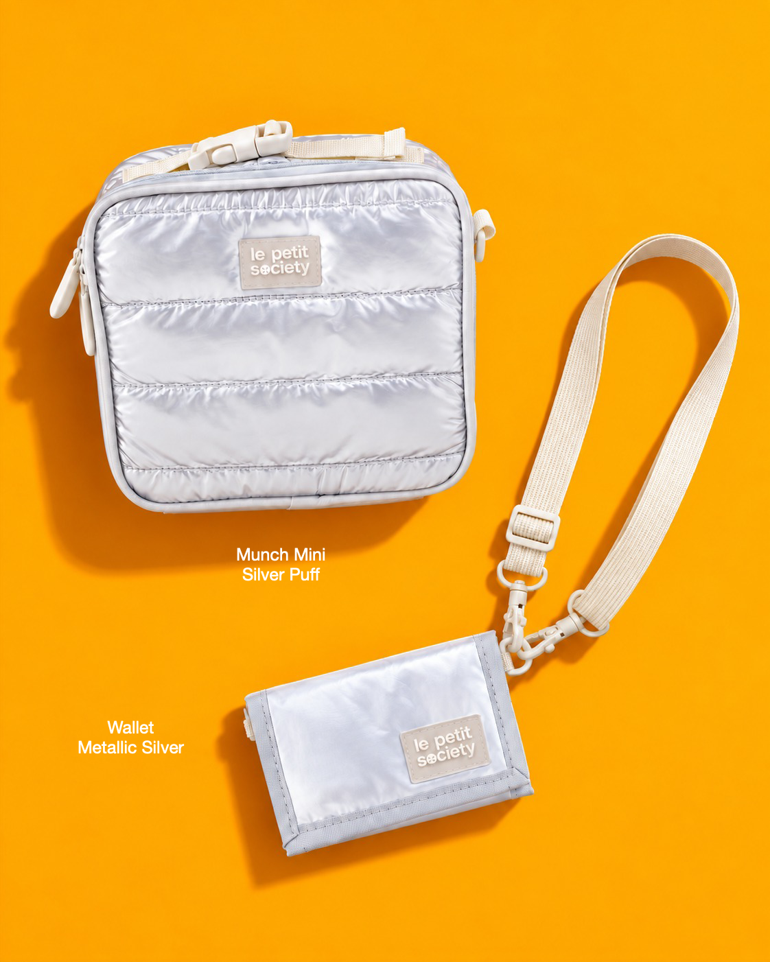 Petit Pair bundle: Munch Mini in Silver Puff and Wallet in Metallic Silver