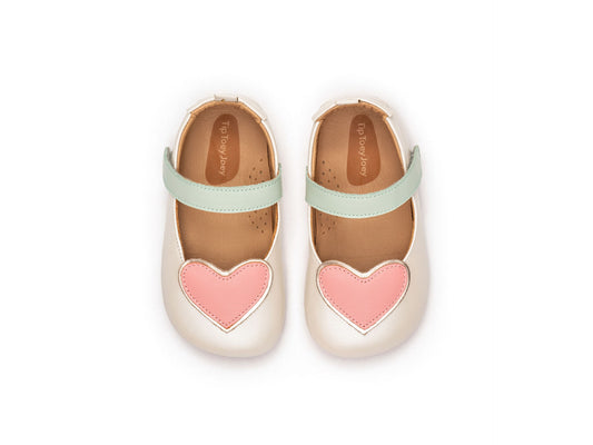 Heart Mary Janes in Antique White / Pink Lake / Metalic Salmon by Tip Toey Joey