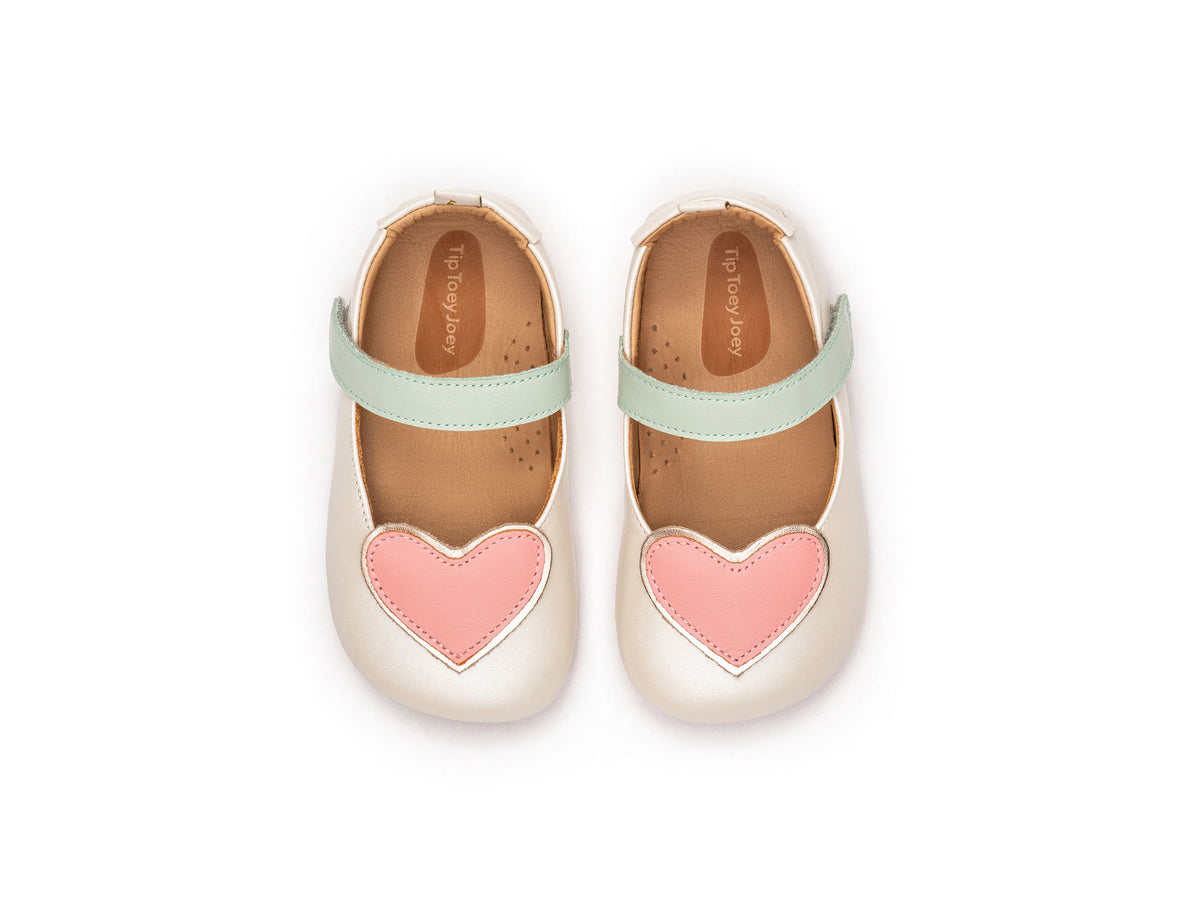 Heart Mary Janes in Antique White / Pink Lake / Metalic Salmon by Tip Toey Joey — image 9