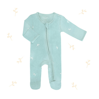Baby Organic Zip Sleepsuit with Foldable Mittens & Footies in Leaf by Le Petit Society — image 17