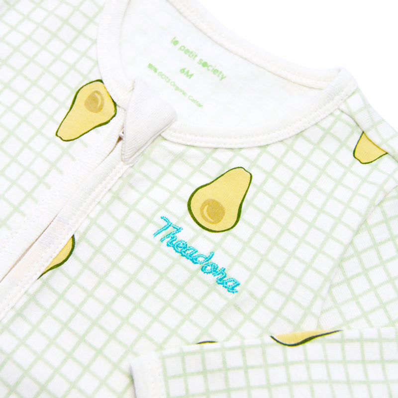 Baby Organic Zip Sleepsuit in Avocado Print (Personalisable) by Le Petit Society — image 2