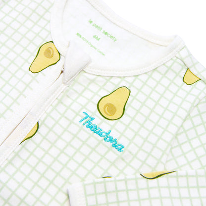 Baby Organic Zip Sleepsuit in Avocado Print (Personalisable) by Le Petit Society — image 2