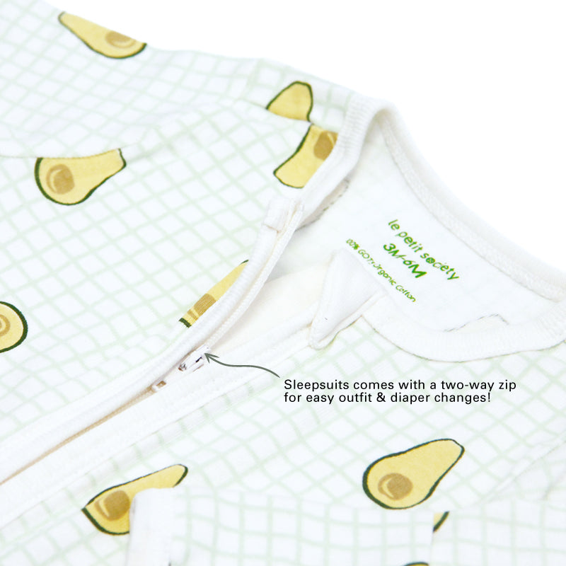 Baby Organic Zip Sleepsuit in Avocado Print (Personalisable) by Le Petit Society — image 6