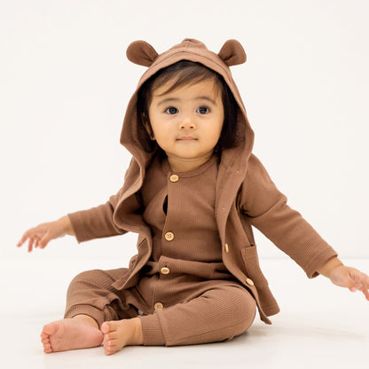 Baby Bear Cardigan in Brown Waffle Jersey by Le Petit Society — image 3