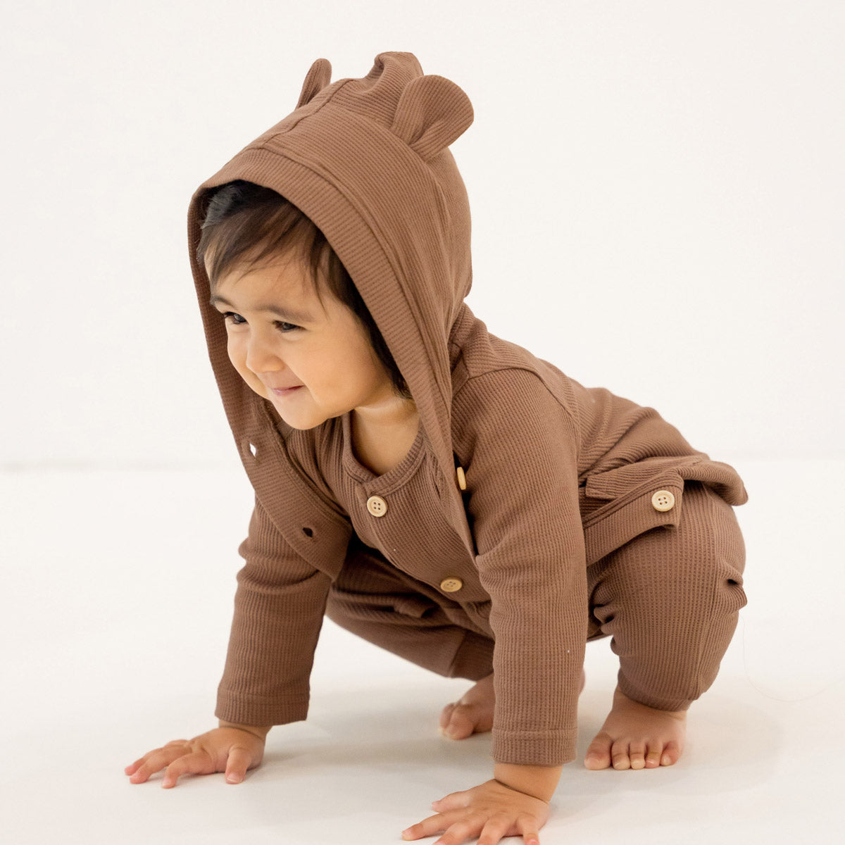 Baby Bear Cardigan in Brown Waffle Jersey by Le Petit Society — image 9