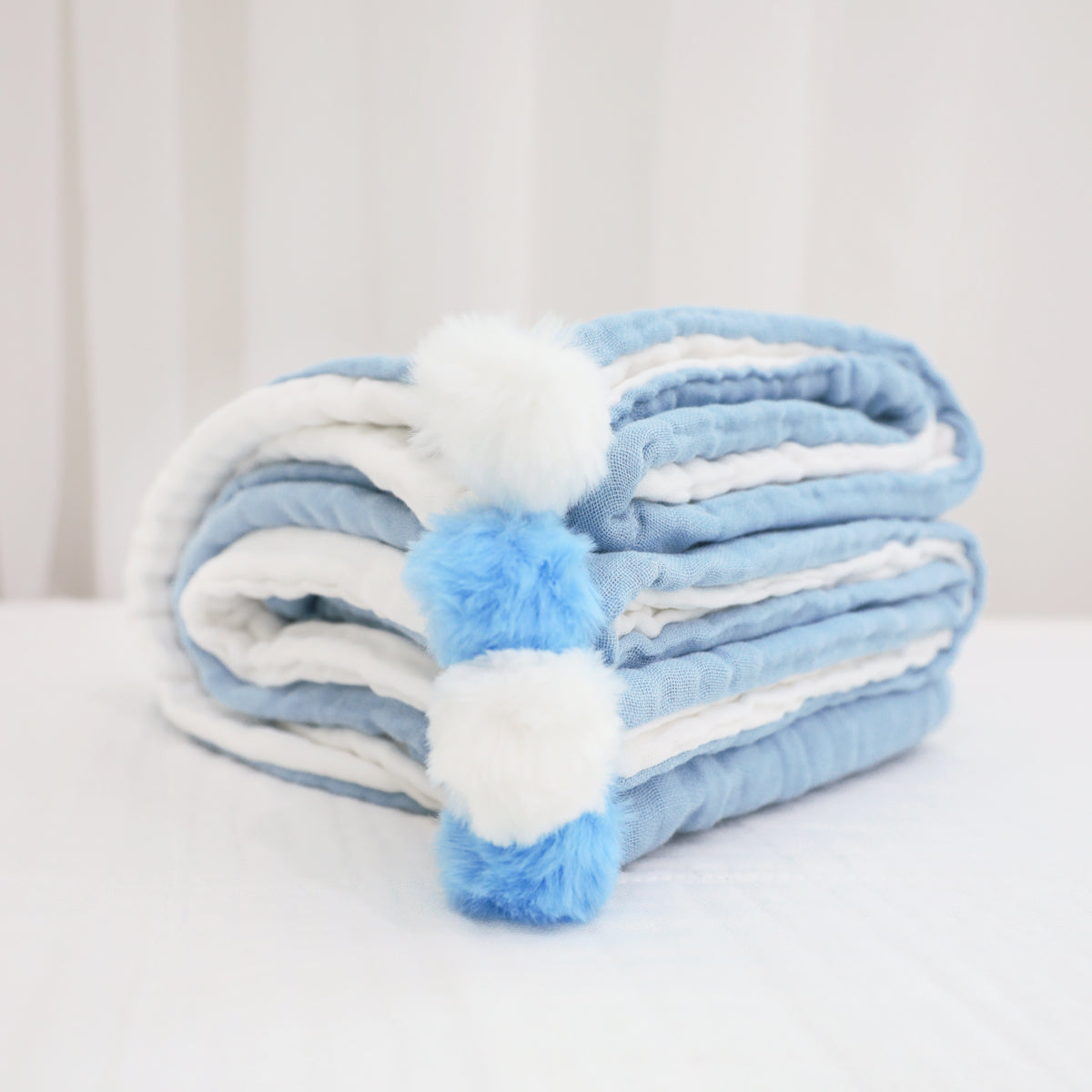 Double Thickness Kids/Adult Comforter in White and Baby Blue (Personalisable) by Le Petit Society