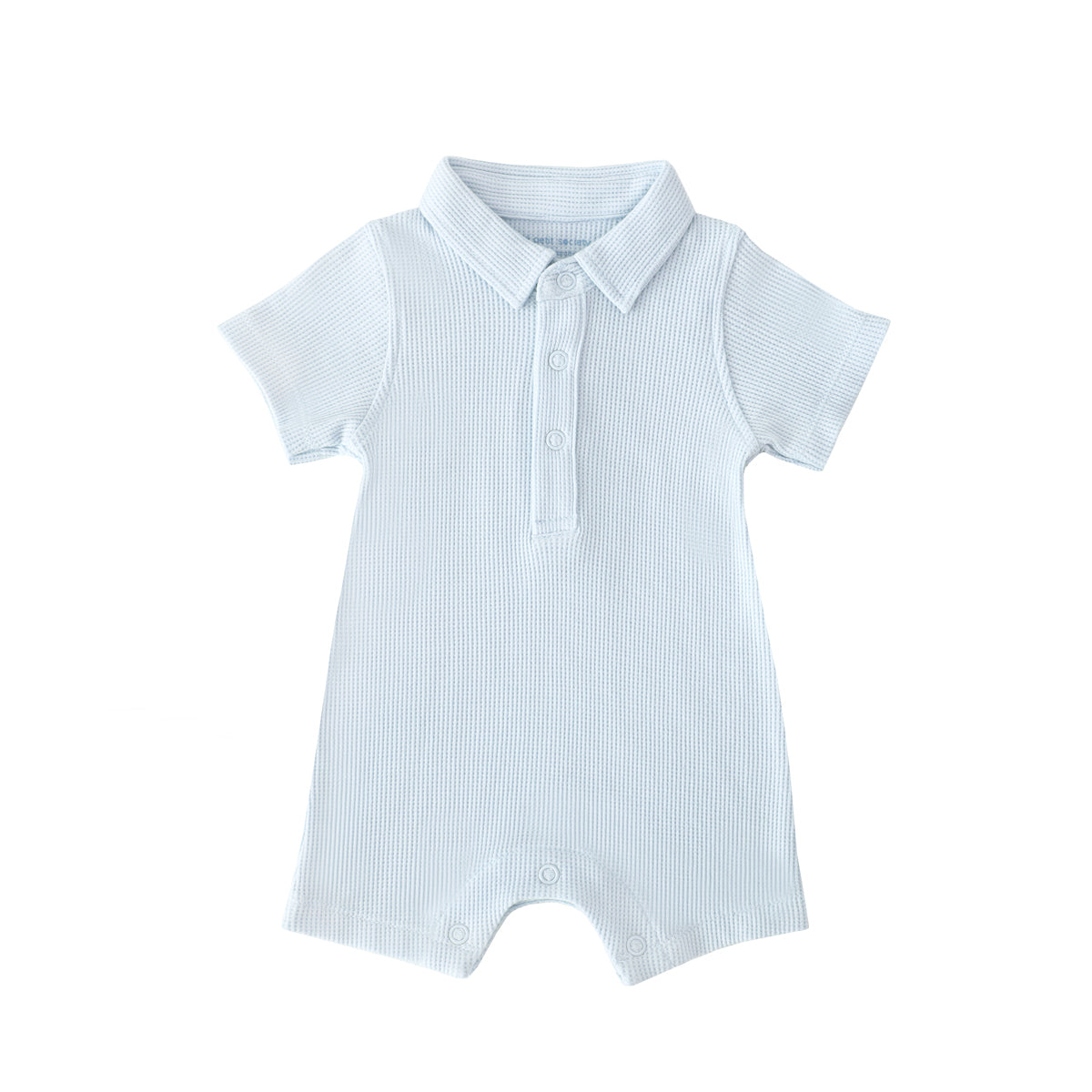 Baby Polo Romper in Baby Blue Waffle Jersey by Le Petit Society — image 9