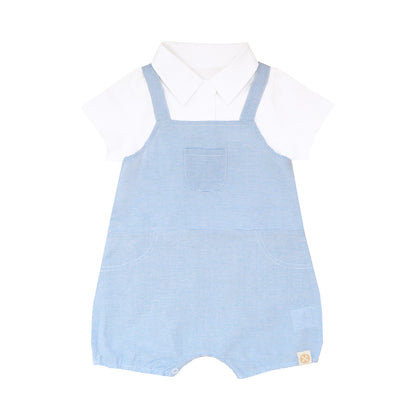 Baby Boy Overalls in Blue Stripes by Le Petit Society — image 3
