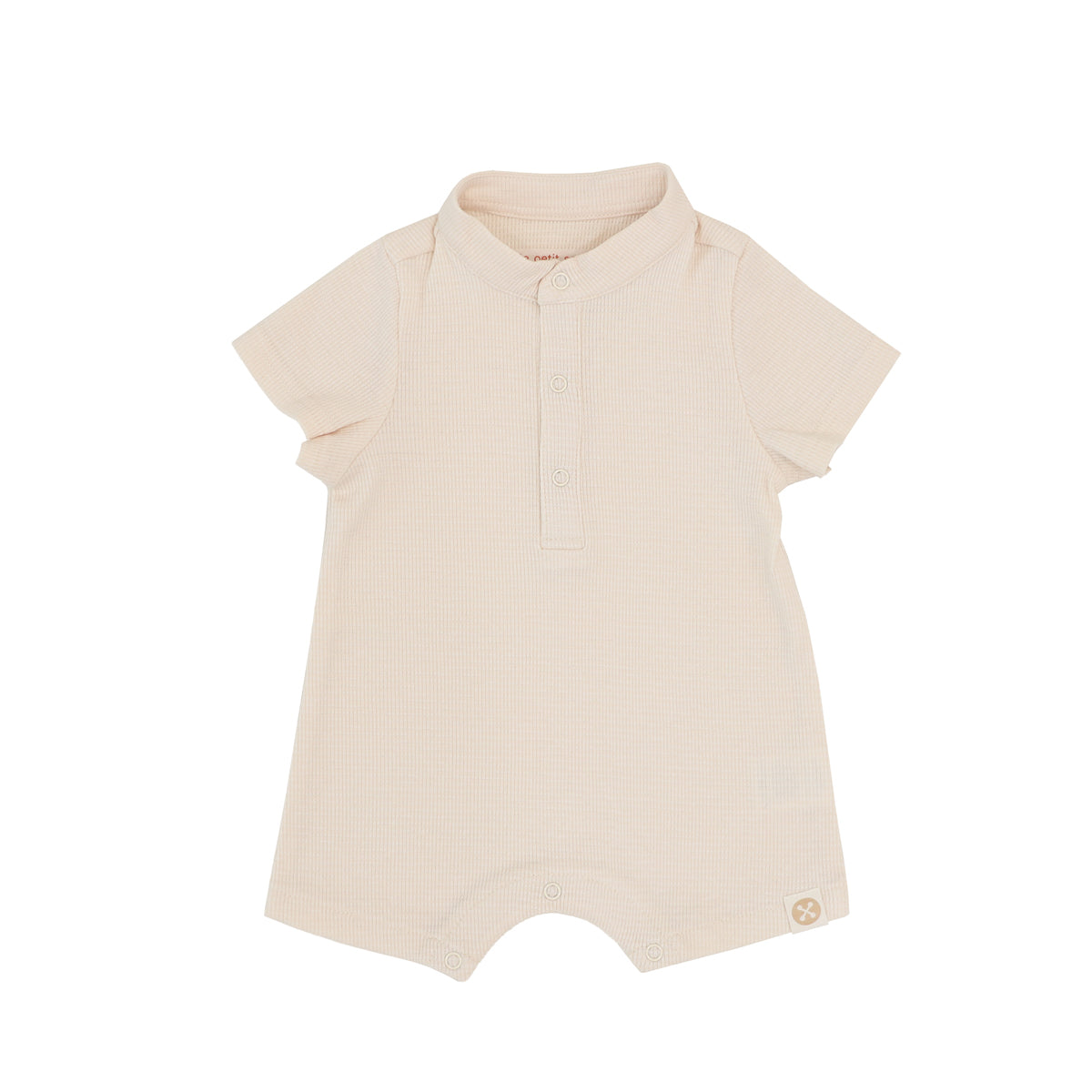 Baby Boy Rib Knit Romper in Oat by Le Petit Society — image 6