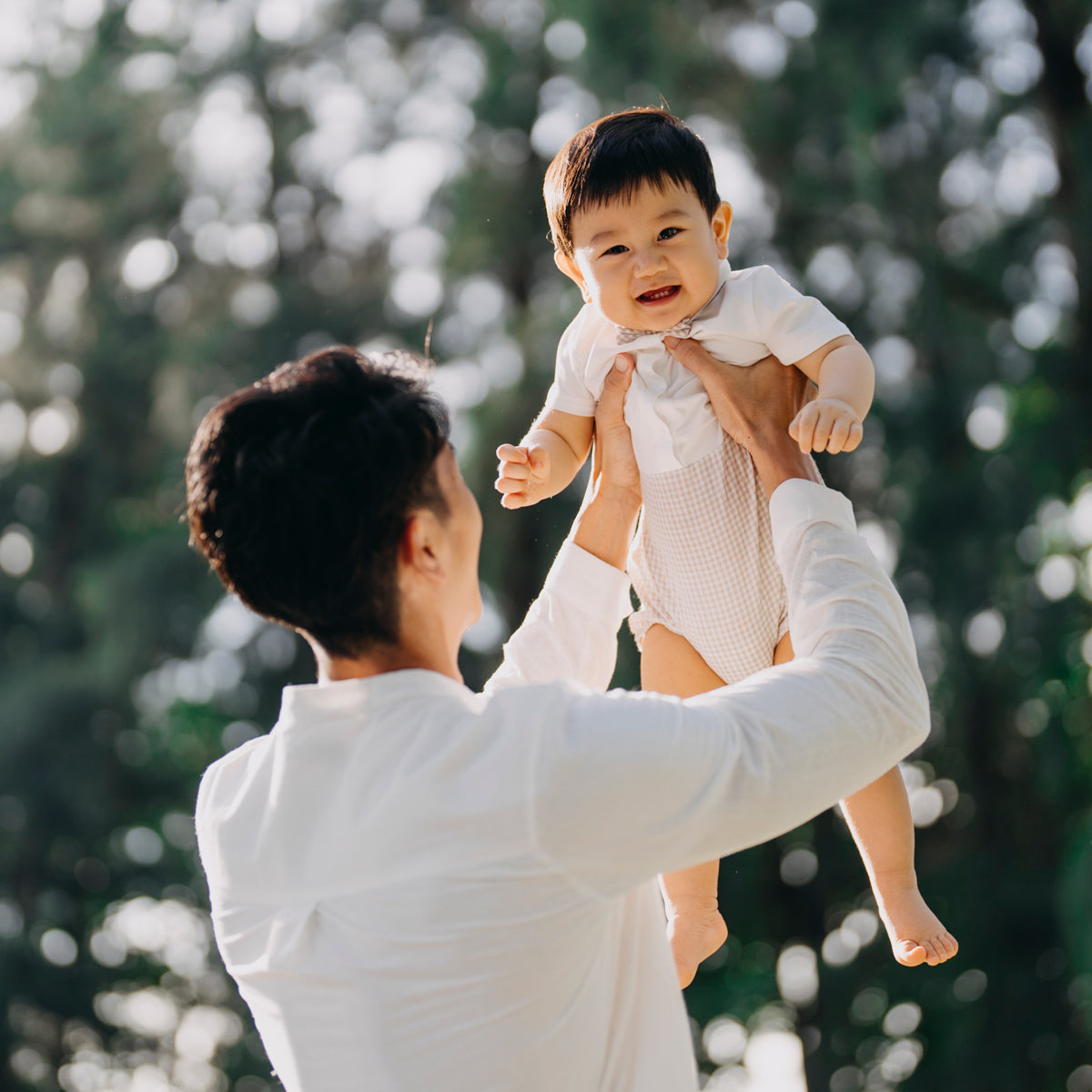Papa & Mini - Baby Boy Bow Tie Romper in Beige Gingham (Past Season) by Le Petit Society — image 6