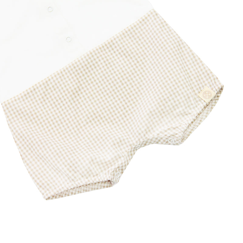 Papa & Mini - Baby Boy Bow Tie Romper in Beige Gingham (Past Season) by Le Petit Society — image 16