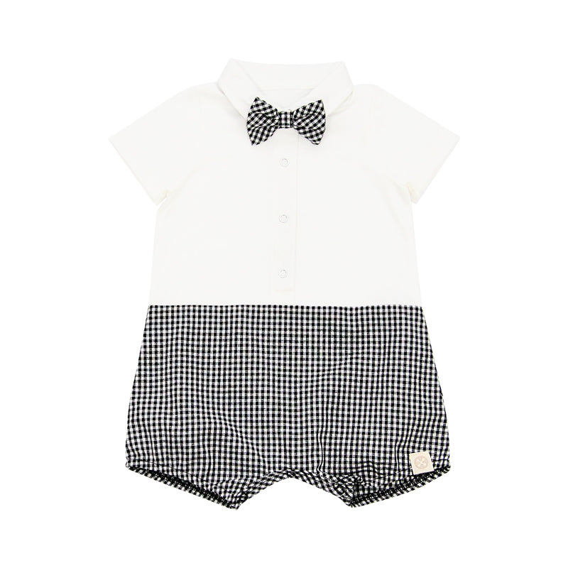 Papa & Mini - Baby Boy Bow Tie Romper in Black Gingham by Le Petit Society — image 9