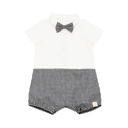 Papa & Mini - Baby Boy Bow Tie Romper in Black Gingham by Le Petit Society — image 9