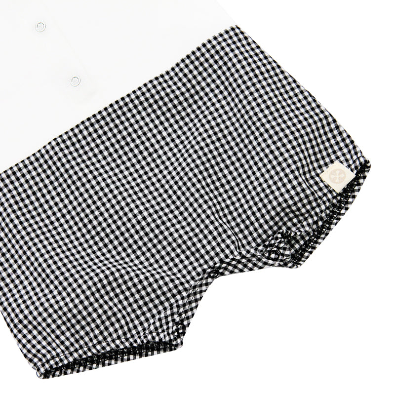 Papa & Mini - Baby Boy Bow Tie Romper in Black Gingham by Le Petit Society — image 11