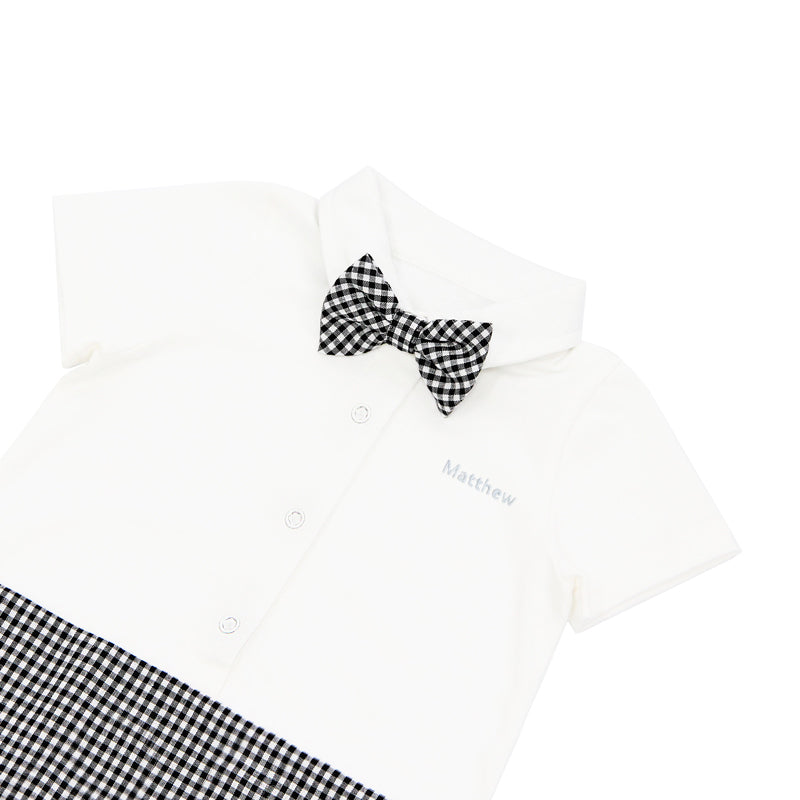 Papa & Mini - Baby Boy Bow Tie Romper in Black Gingham by Le Petit Society — image 10