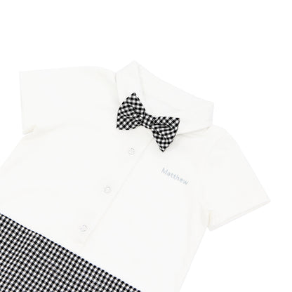 Papa & Mini - Baby Boy Bow Tie Romper in Black Gingham by Le Petit Society — image 10