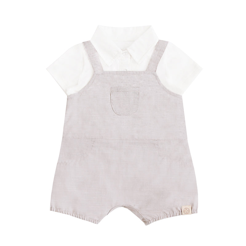 Papa & Mini - Baby Boy Overalls in Grey by Le Petit Society — image 2