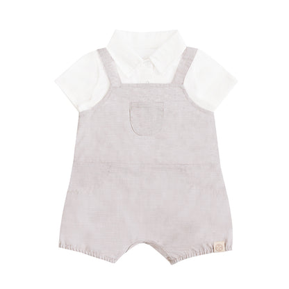 Papa & Mini - Baby Boy Overalls in Grey by Le Petit Society — image 2