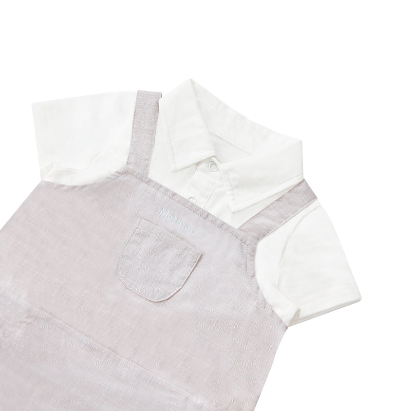 Papa & Mini - Baby Boy Overalls in Grey by Le Petit Society — image 3
