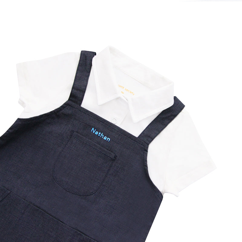 Papa & Mini - Baby Boy Overalls in Navy (Personalisable) by Le Petit Society — image 2