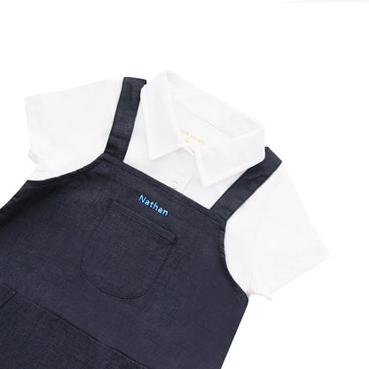 Papa & Mini - Baby Boy Overalls in Navy (Personalisable) by Le Petit Society — image 2