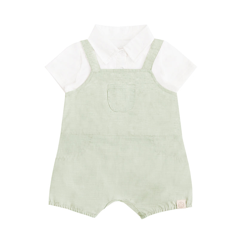 Papa & Mini - Baby Boy Overalls in Sage by Le Petit Society — image 2