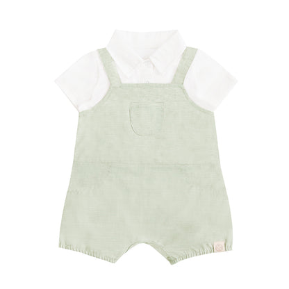 Papa & Mini - Baby Boy Overalls in Sage by Le Petit Society — image 2