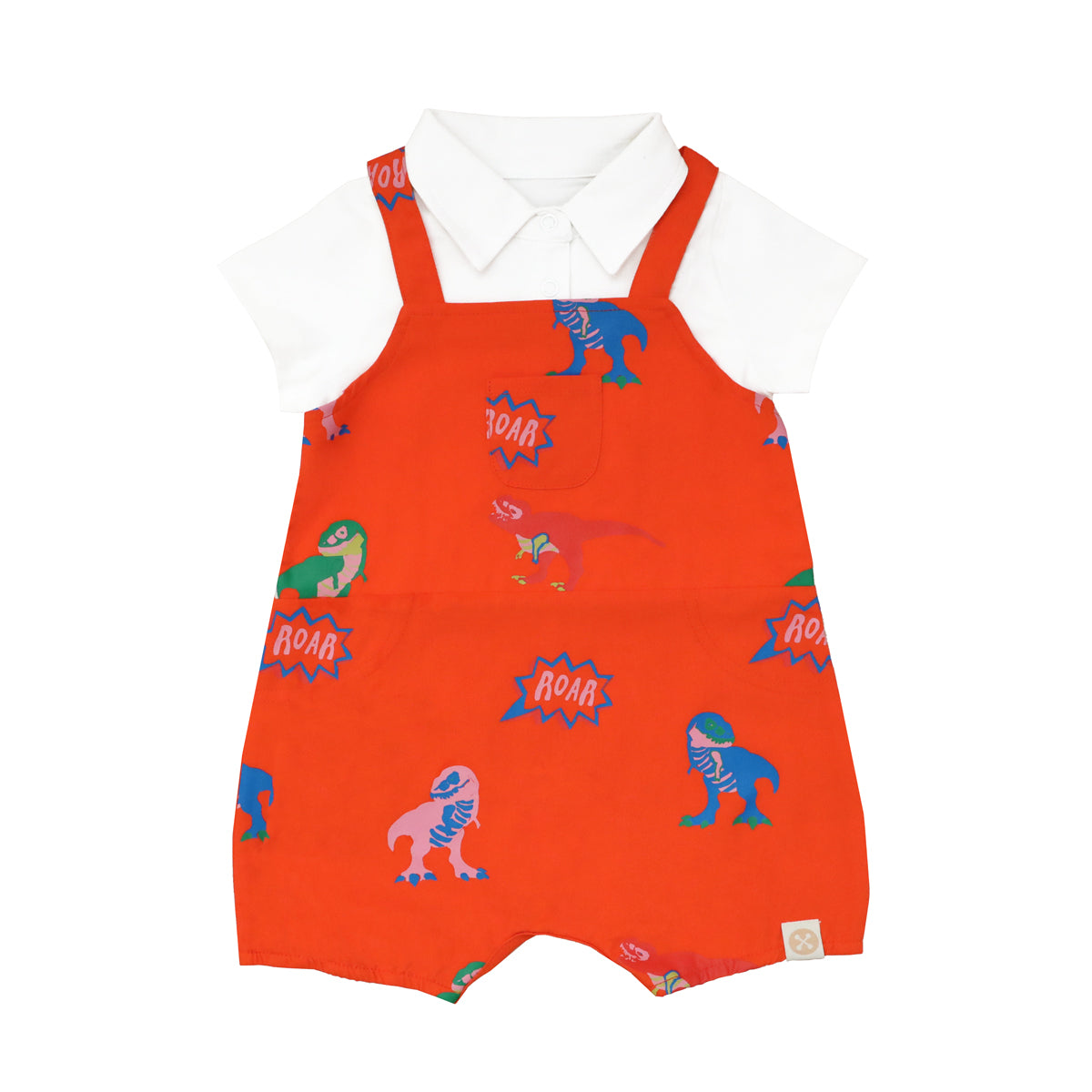 Baby Boy Shirt Overalls in T-Rex Print by Le Petit Society — image 3