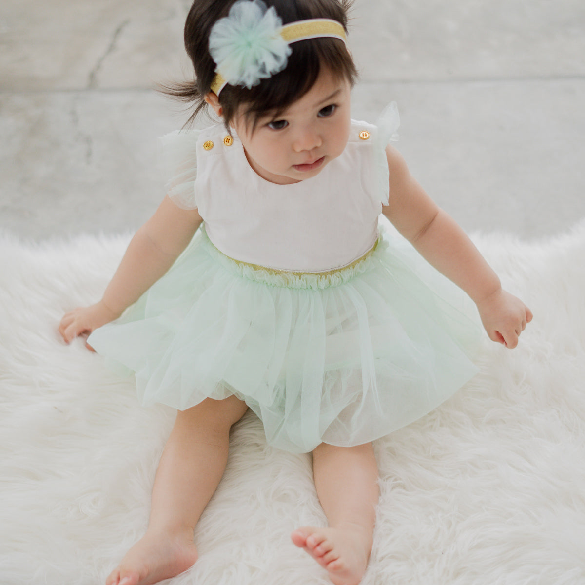 Flower Girl Series - Baby Bubble Dress in Mint by Le Petit Society — image 4