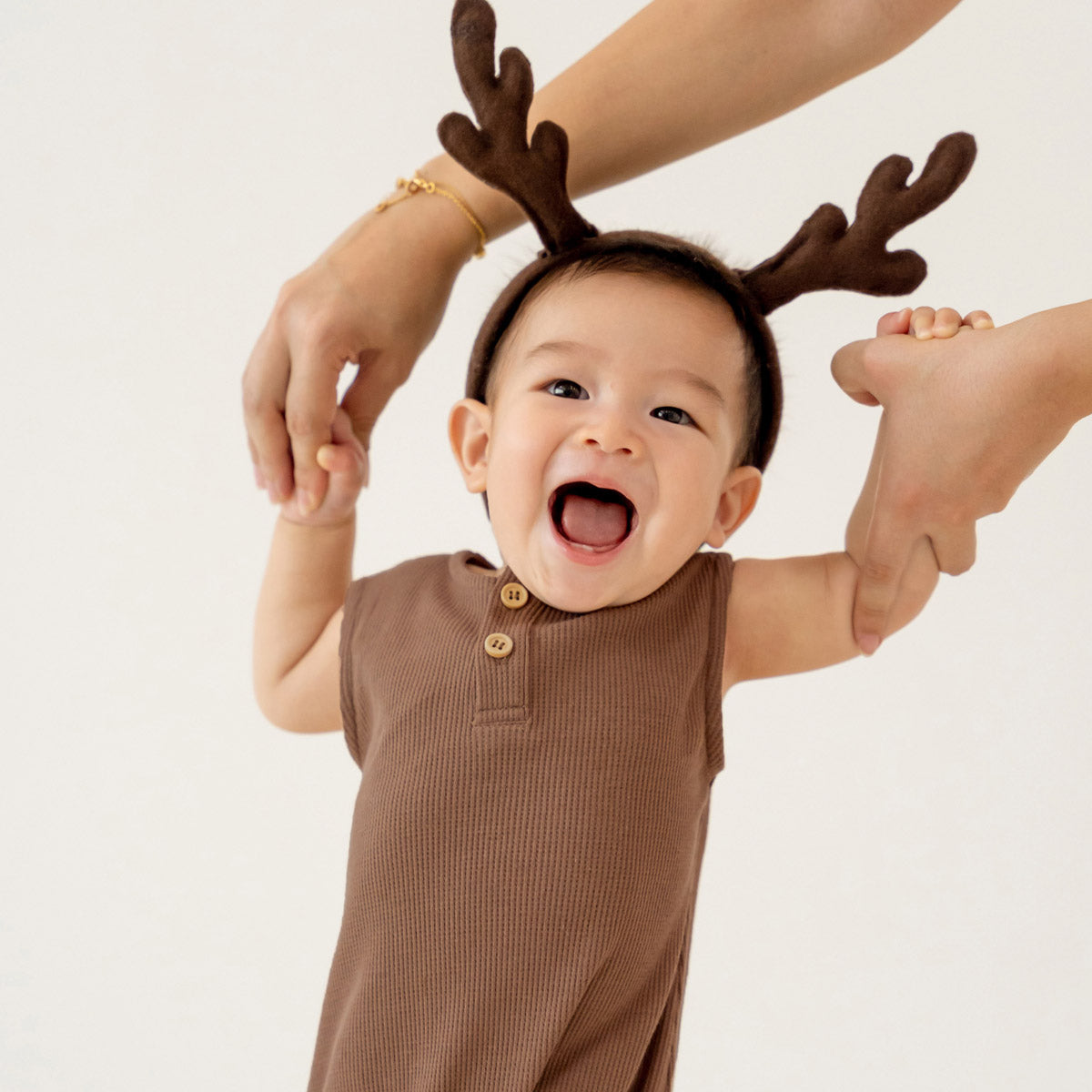 Baby Bubble Romper in Brown Waffle Jersey by Le Petit Society — image 3