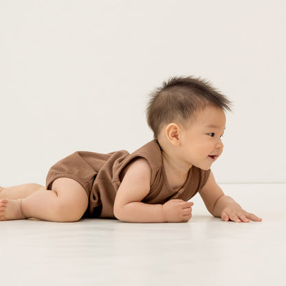 Baby Bubble Romper in Brown Waffle Jersey by Le Petit Society — image 4