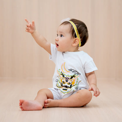Dragon Streetwear - Baby Bubble Romper in White Dragon by Le Petit Society — image 2