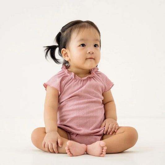 Baby Girl Bubble Romper in Plum Pointelle Cotton by Le Petit Society — image 2