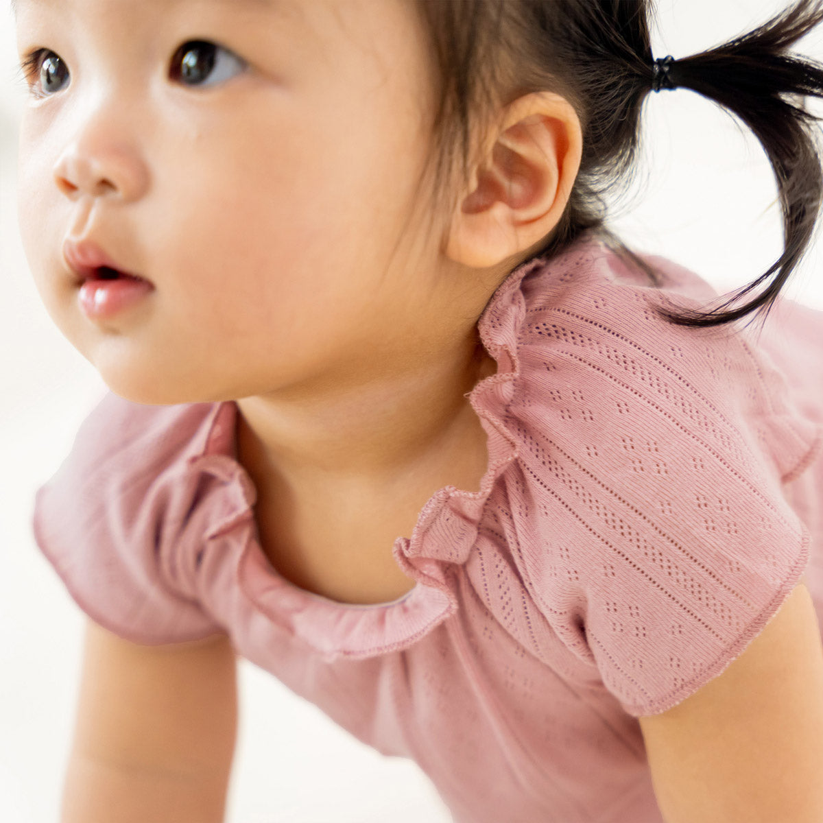 Baby Girl Bubble Romper in Plum Pointelle Cotton by Le Petit Society — image 4