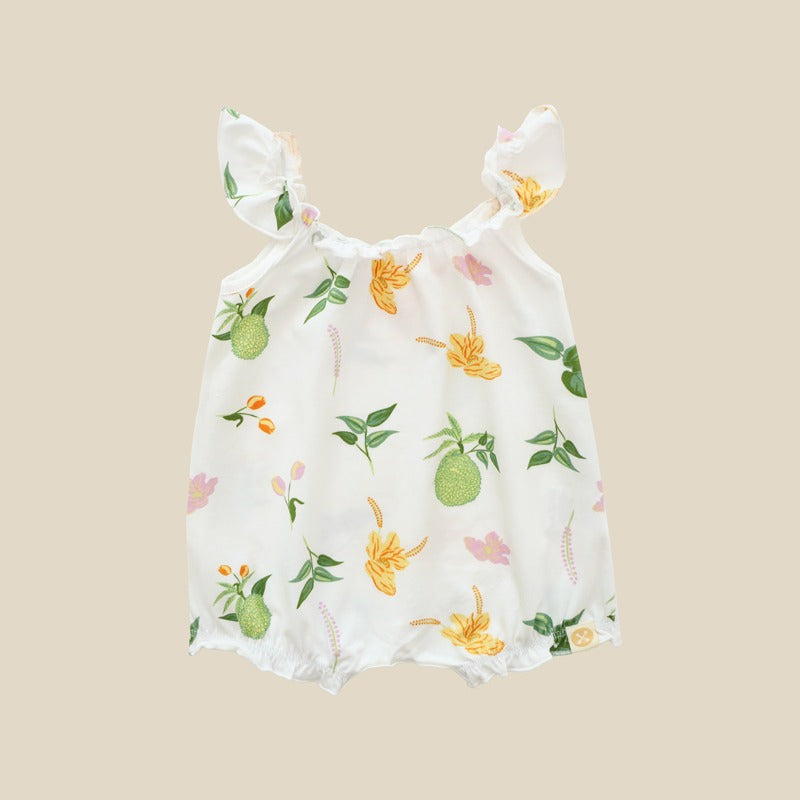 Heritage Series - Baby Girl Bubble Romper in Tropical Durian Print by Le Petit Society — image 9